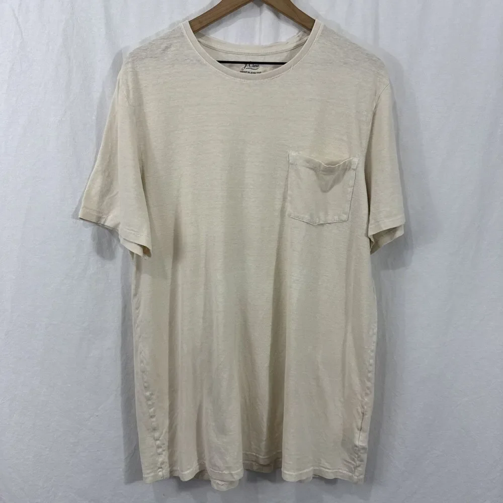 J Crew Men’s Hemp Blend Ivory Short Sleeve Tee Sz XL Tall Casual Outdoor Preppy